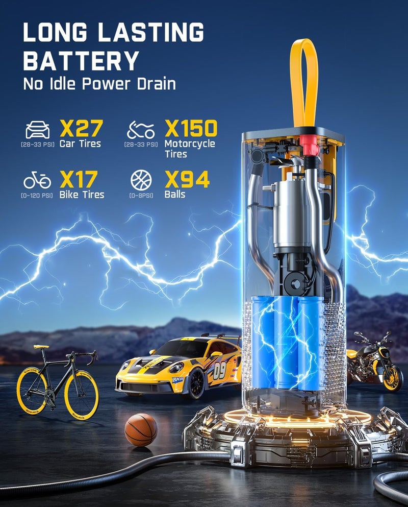 Fanttik ضاغط هواء محمول X9 APEX لإطارات السيارات، تضخيم سريع خلال 35 ثانية، مضخة إطارات لاسلكية بضغط 150PSI مع ضوء وبنك طاقة، مناسبة لـ SUV، سيدان، دراجة نارية، دراجة، كرة - Image 2